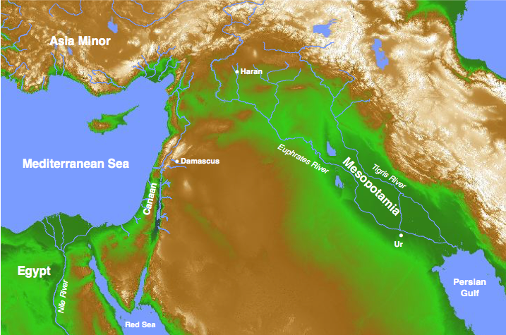 Map showing Egypt to Mesopotamia