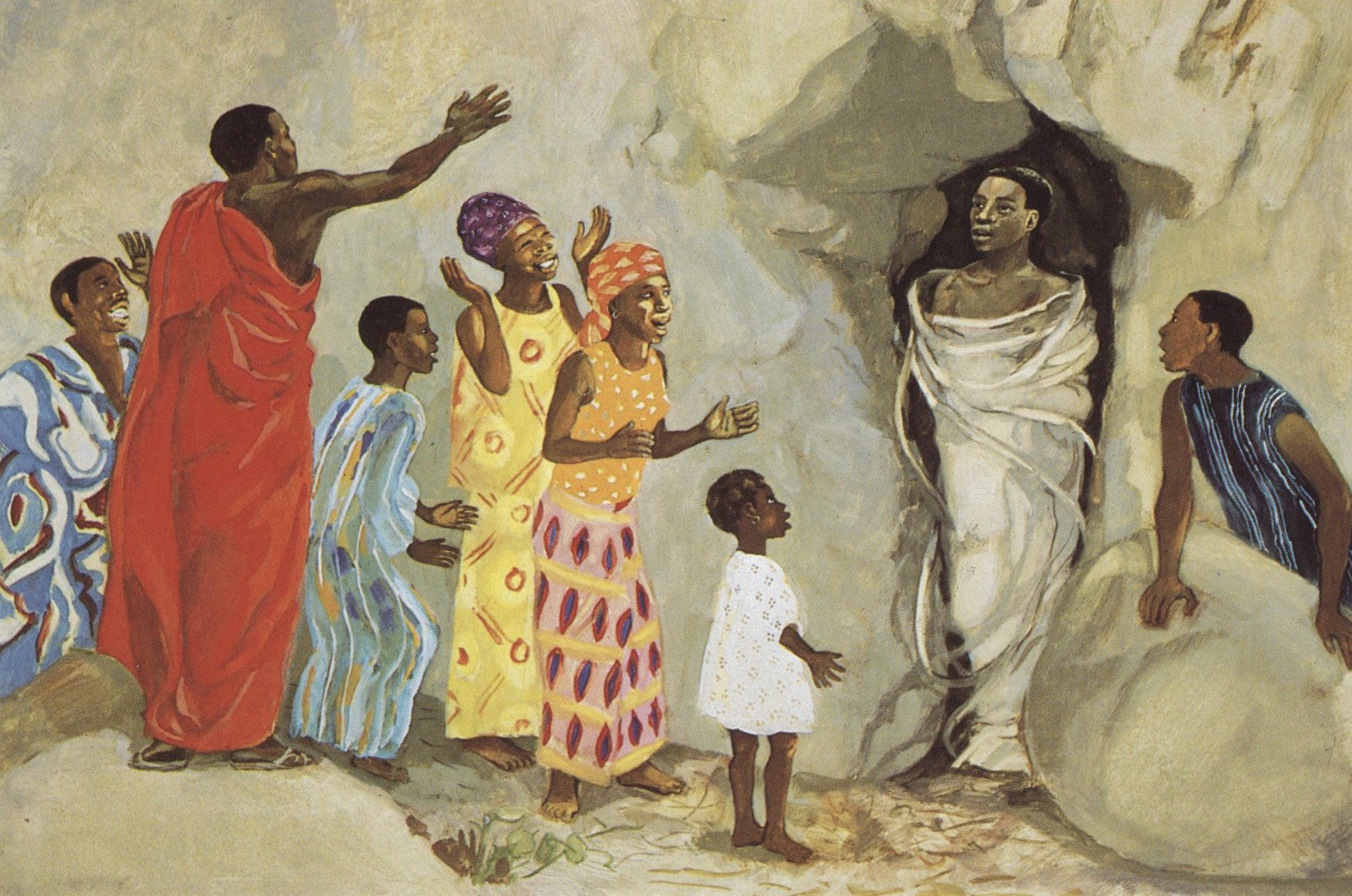 Jesus raises Lazarus to life, painting by Jesus Mafa